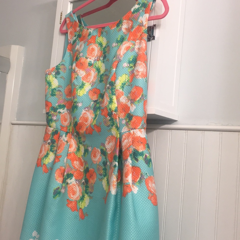 Flower print blue dress